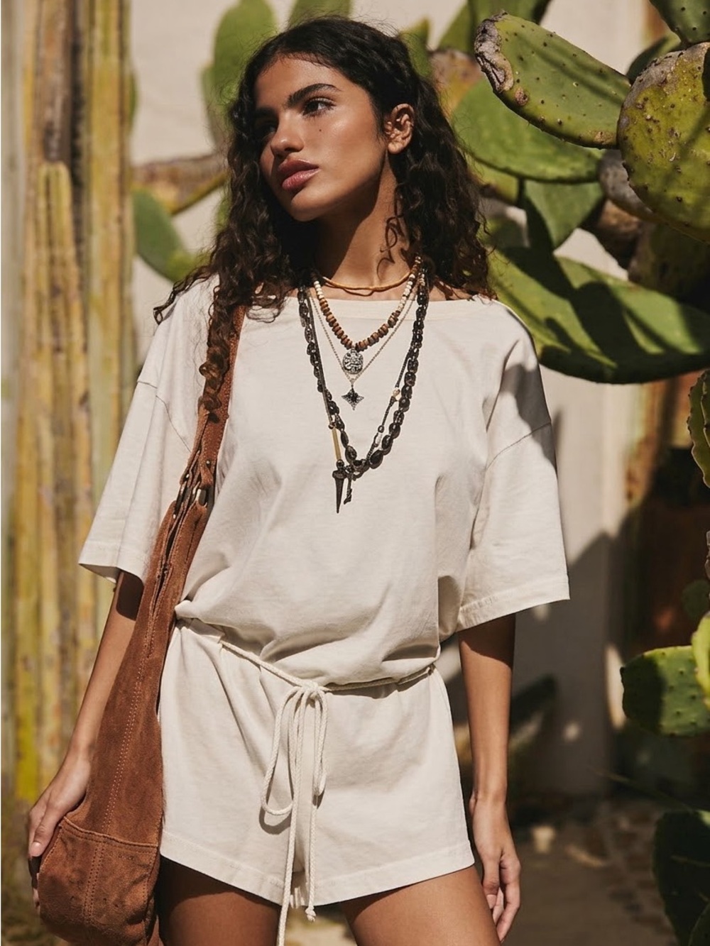 Free People Free Est Monet Romper Size XS White Relaxed Oversized T Shirt Boho
